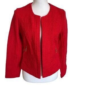 Alfani Jacket Size 4 Red NWT Zip Pockets Boucle Texture Round Collar Work Office